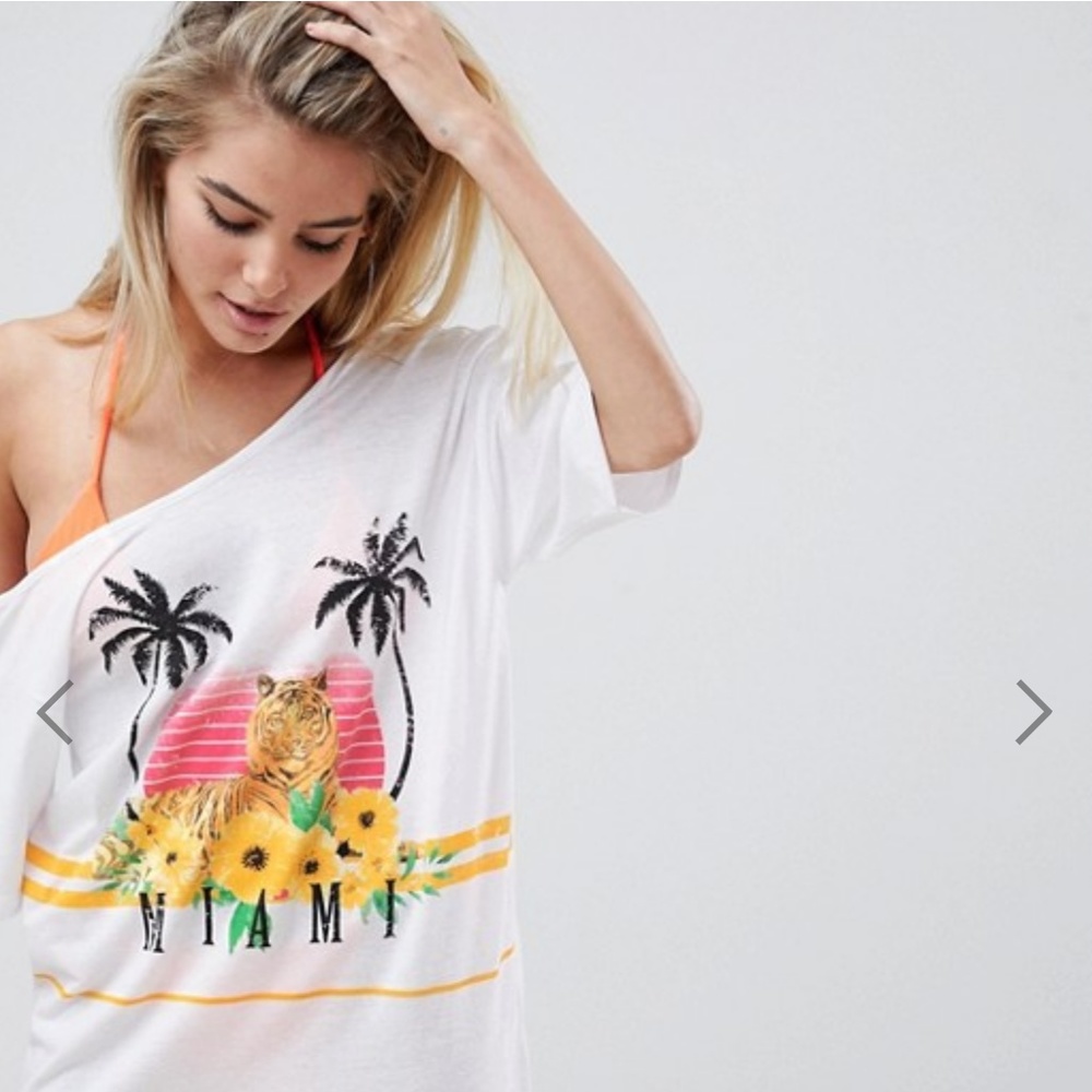 ASOS Miami off shoulder jersey beach Tee